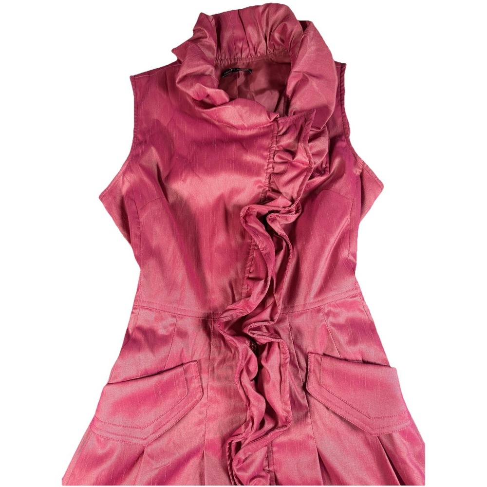 Samuel Dong Dress Womens S Pink Ruffle High Neck Bubble Hem Fit & Flare Party - Picture 2 of 14